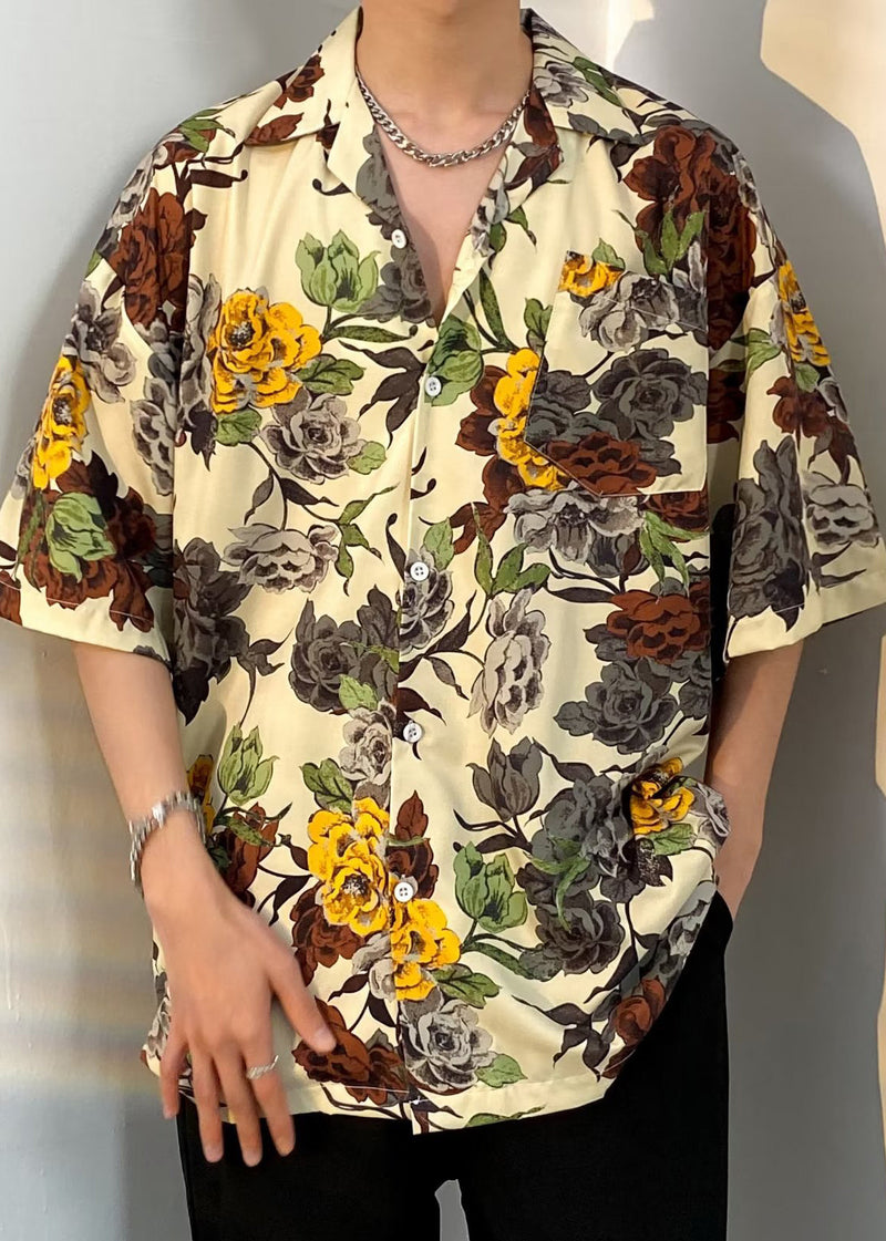 Apricot Print Button Cotton Shirt Summer