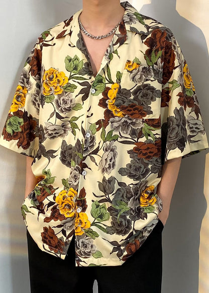 Apricot Print Button Cotton Shirt Summer