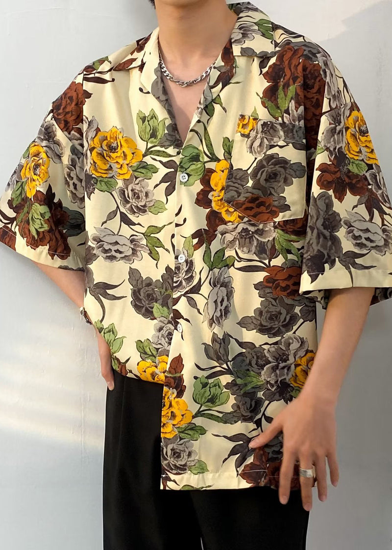 Apricot Print Button Cotton Shirt Summer