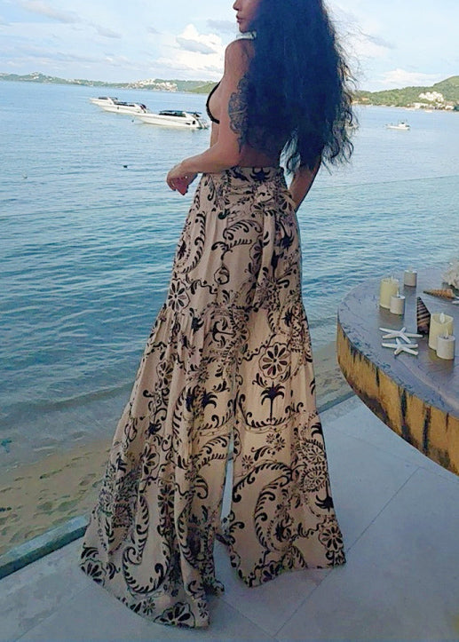 Apricot Print Cotton Wide Leg Pants Summer