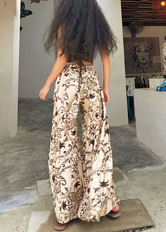 Apricot Print Cotton Wide Leg Pants Summer