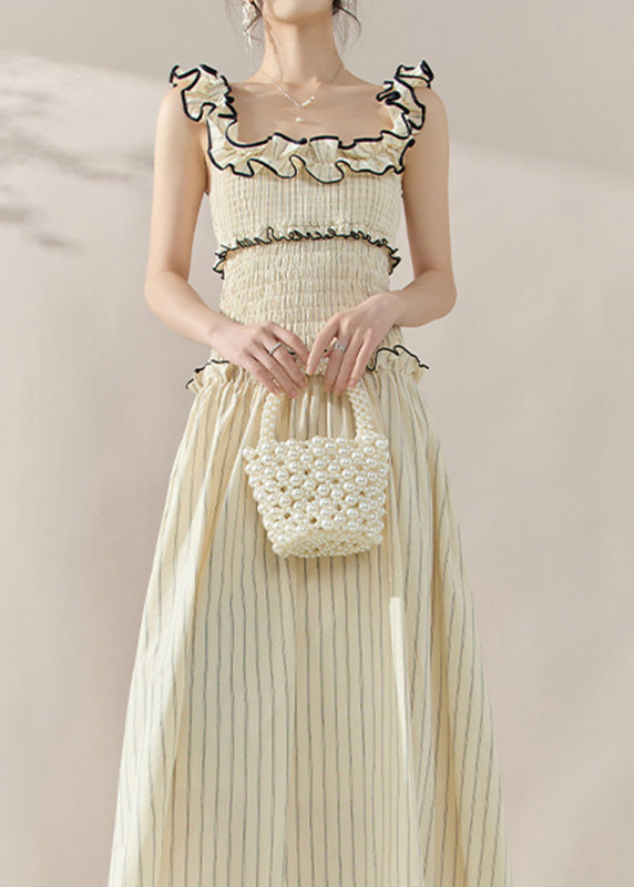 Apricot Ruffled Patchwork Slim Long Dress Sleeveless