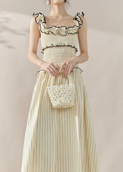 Apricot Ruffled Patchwork Slim Long Dress Sleeveless