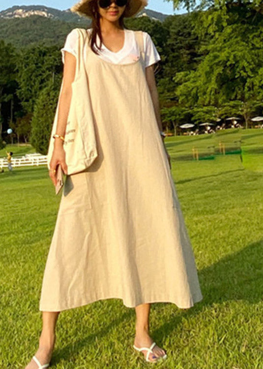 Apricot U Neck Slim Maxi Dress Summer