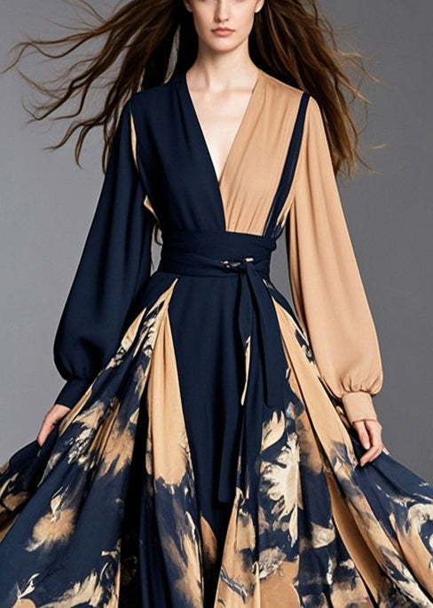 Asymmetrical Patchwork Exra Large Hem Chiffon Cinched Dress Spring