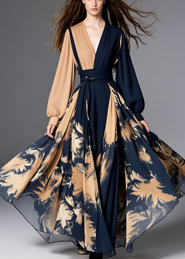 Asymmetrical Patchwork Exra Large Hem Chiffon Cinched Dress Spring