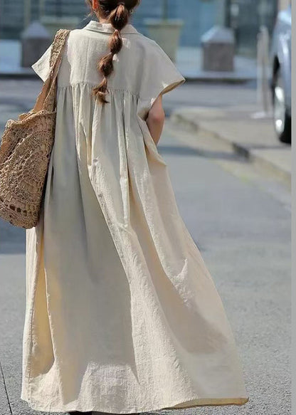 Beige Oversized Cotton Shirt Dress Summer