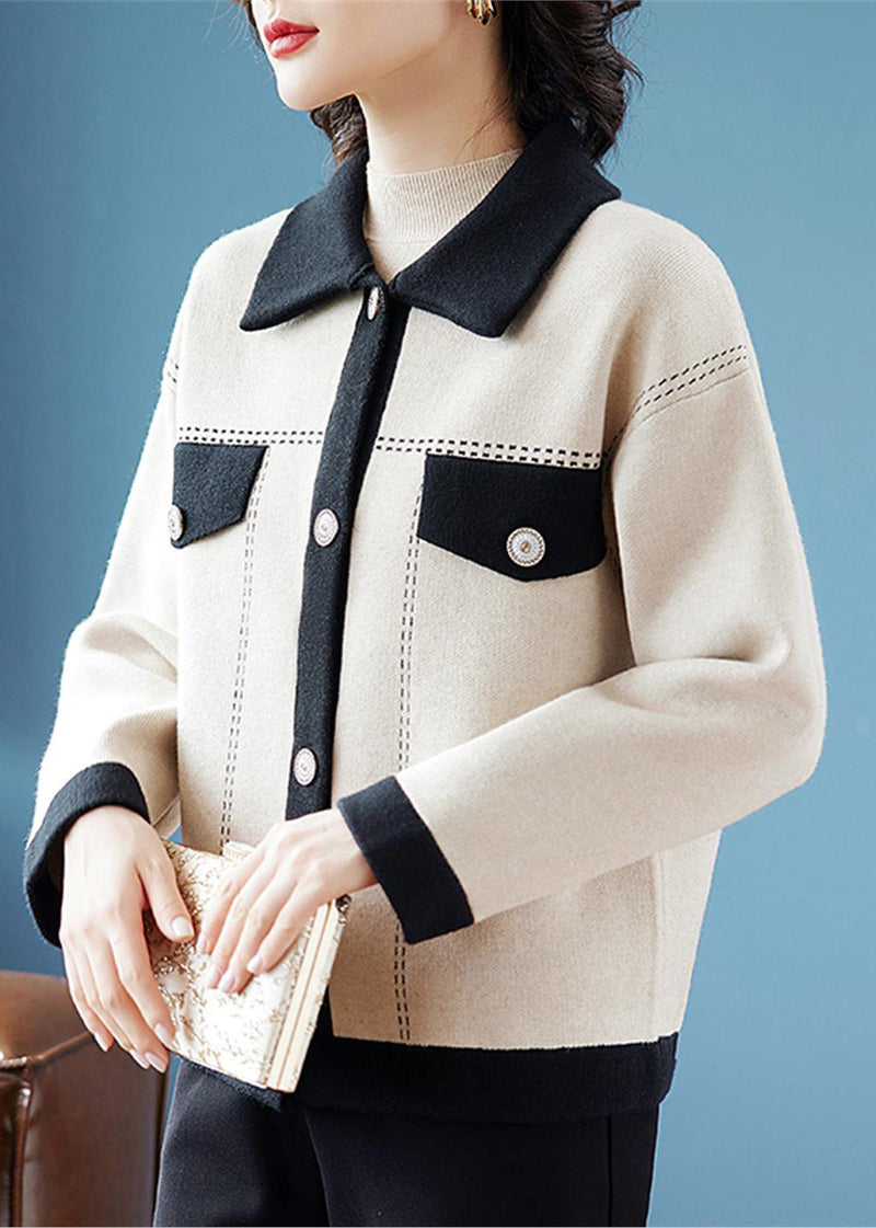 Beige Peter Pan Collar Button Knit Cardigans Fall