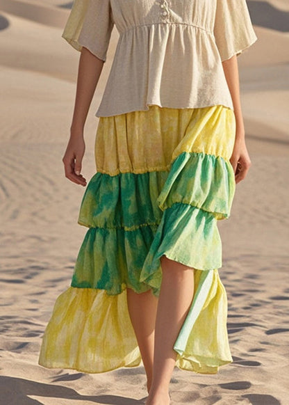 Beige Ruffled Patchwork Cotton Dresses Summer