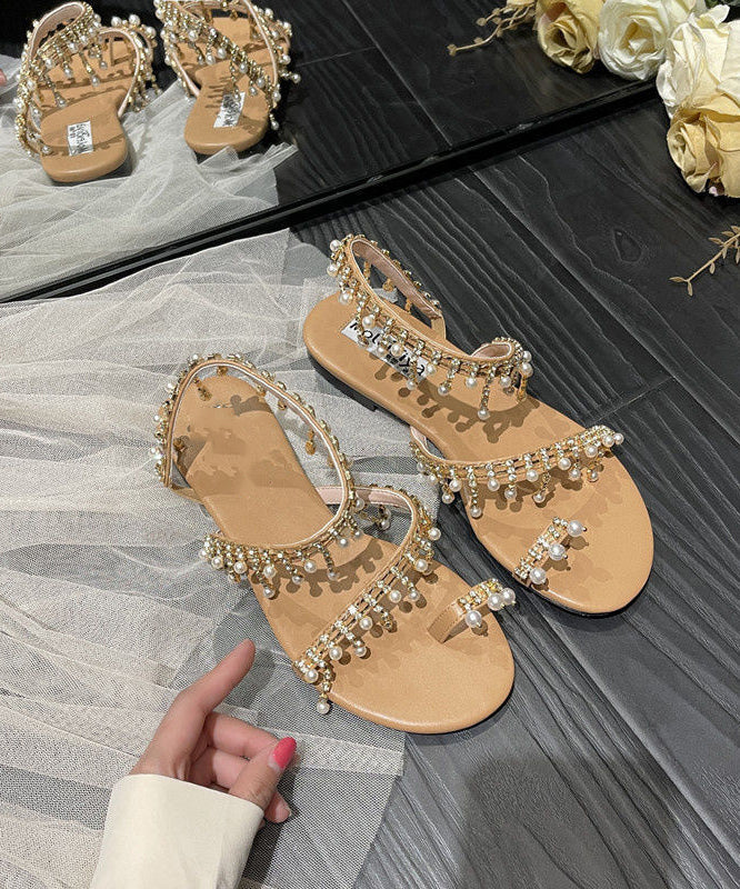 Beige Tassel Pearl Sandals Soft Beach Sandals