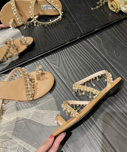 Beige Tassel Pearl Sandals Soft Beach Sandals