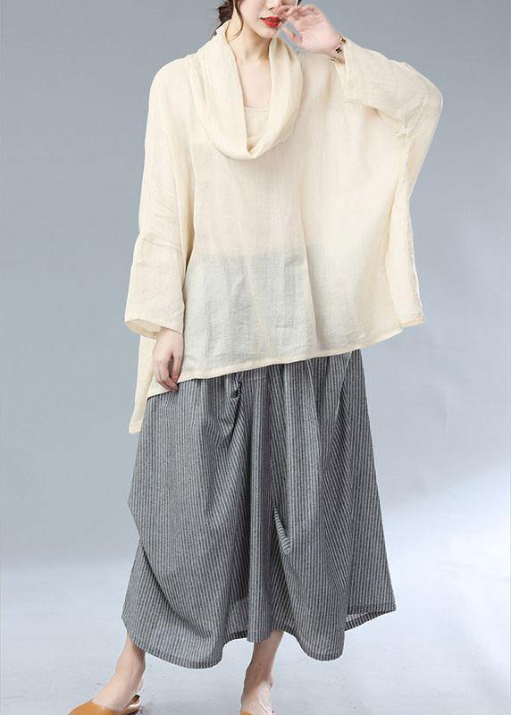 Beige Turtle Neck Batwing Sleeve Fall Blouses