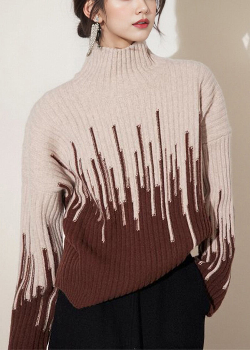 Beige Turtleneck Thick Knit Sweater Spring