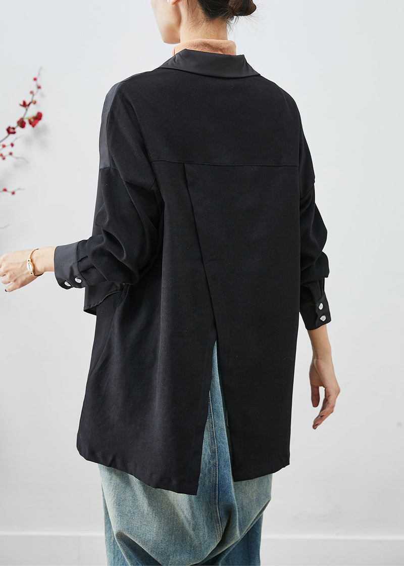 Black Asymmetrical Patchwork Back Open Cotton Jackets Fall
