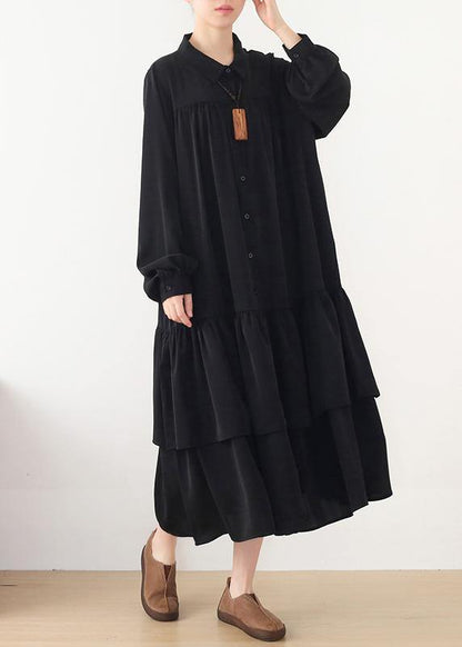 Black Button Chiffon Spring Party Dress