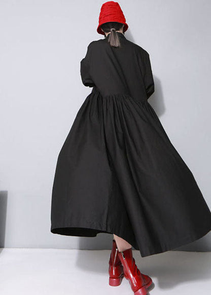 Black Cinched Bow Peter Pan Collar Shirt Dresses Spring