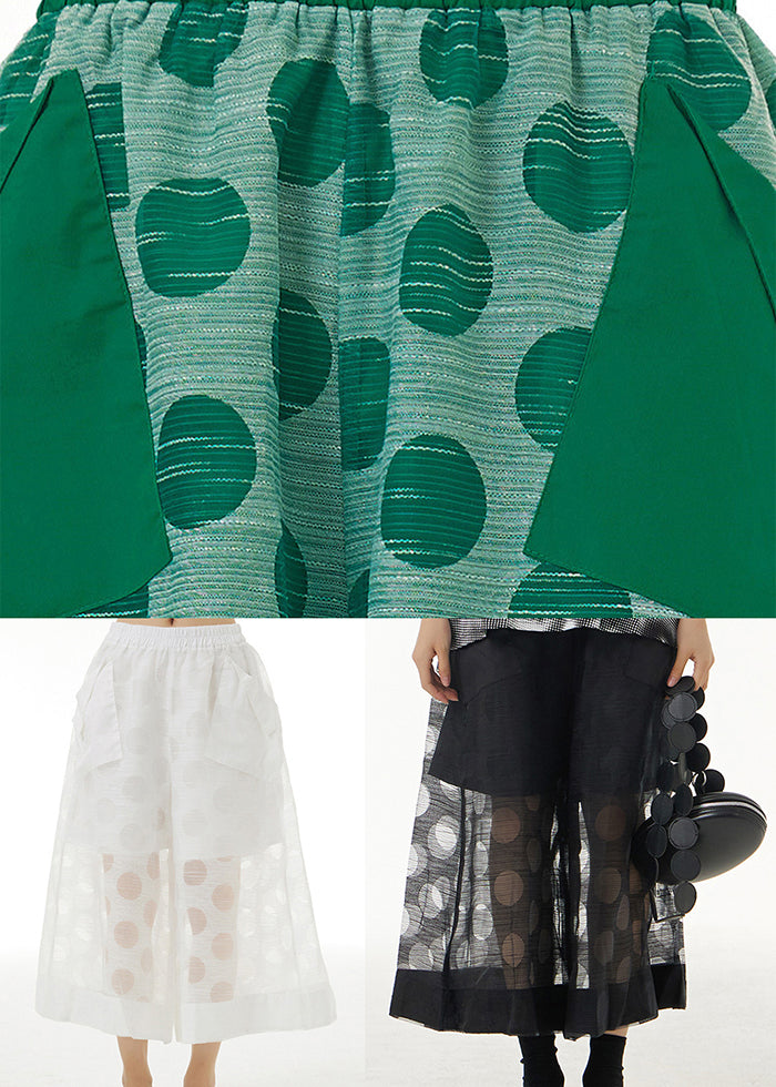 Black Dot Print Hollow Out Tulle Wide Leg Pants Summer