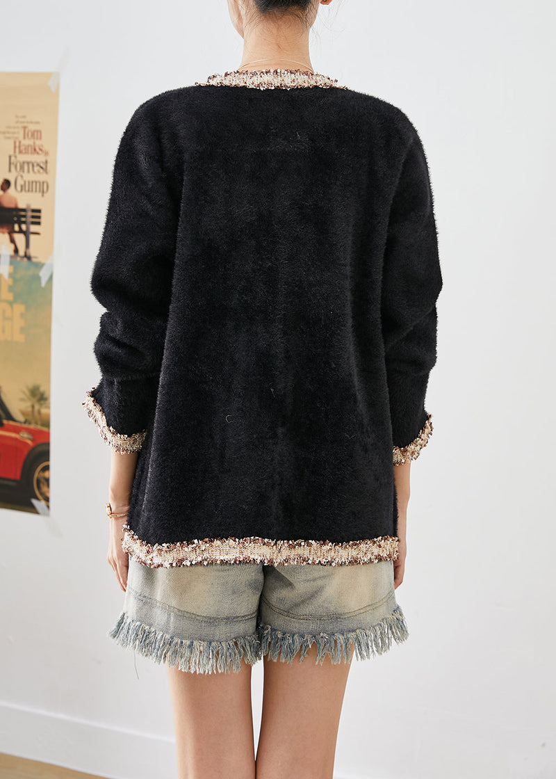 Black Double Breast Patchwork Mink Velvet Coats Fall