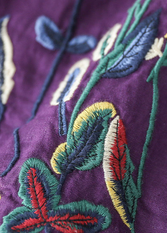 Black Elastic Waist Embroideried Linen a Line Skirts Spring