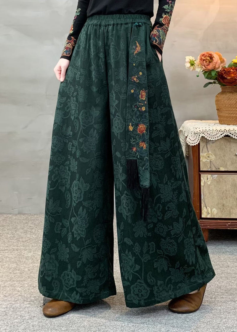 Black Elastic Waist Pockets Jacquard Cotton Pants Fall
