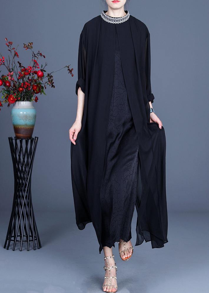 Black Embroidery Oversize Maxi Summer Spring Chiffon Dress