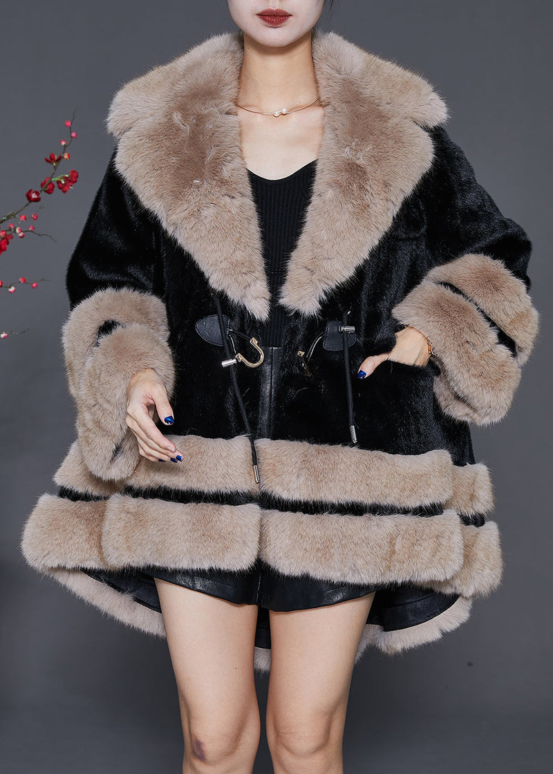 Black Fur Collar Oversized Fuzzy Fur Fluffy Coat Winter
