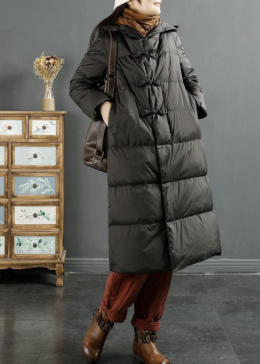Black Hooded Oriental Button Duck Down Puffers Jackets Winter