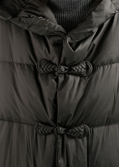 Black Hooded Oriental Button Duck Down Puffers Jackets Winter