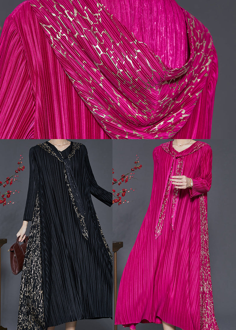 Black Hooded Patchwork Wrinkled Maxi Dresses Spring