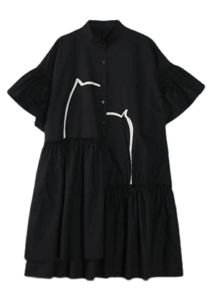 Black Loose Patchwork Ruffles Summer Long Dress
