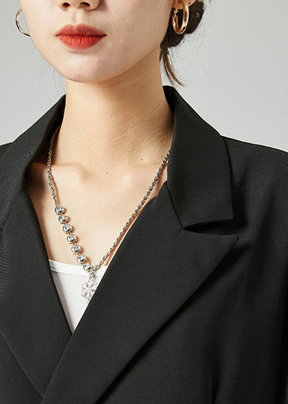 Black Notched Patchwork Double Breast Spandex Coats Spring