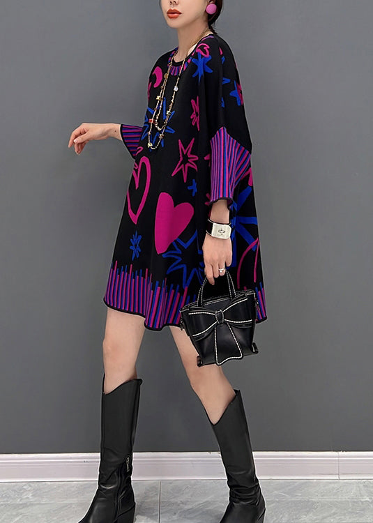 Black O-neck Print Thick Knit Sweater Fall