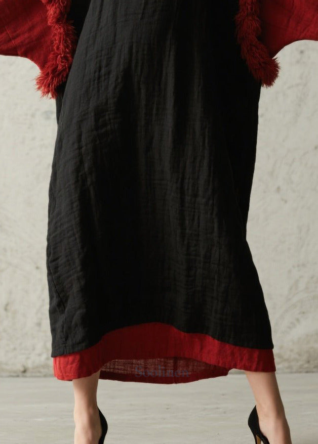 Black Oversized Patchwork Faux Fur Maxi Dresses Fall