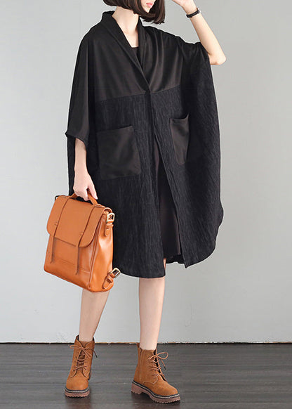 Black Oversized Patchwork Linen Vacation Dresses Summer