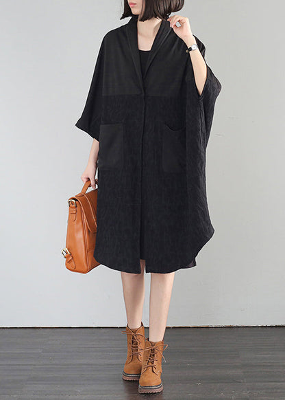 Black Oversized Patchwork Linen Vacation Dresses Summer