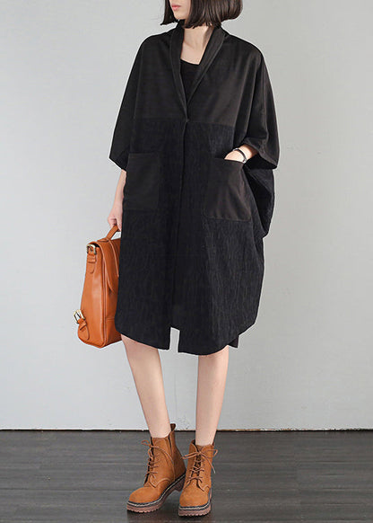 Black Oversized Patchwork Linen Vacation Dresses Summer