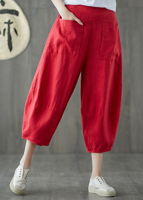 Black Oversized Patchwork Pockets Linen Harem Pants Summer