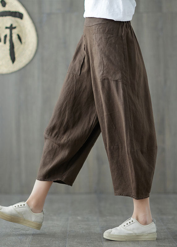 Black Oversized Patchwork Pockets Linen Harem Pants Summer