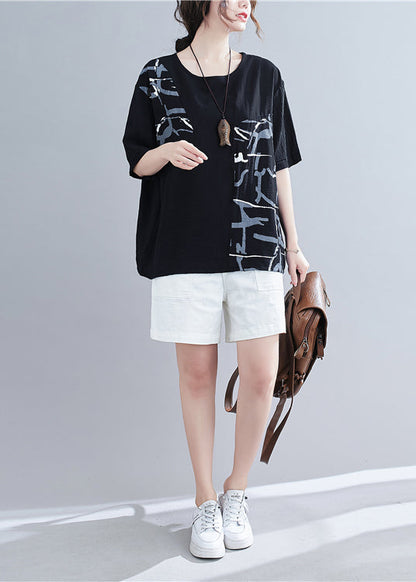 Black Oversized Patchwork Print Cotton Tank Summer
