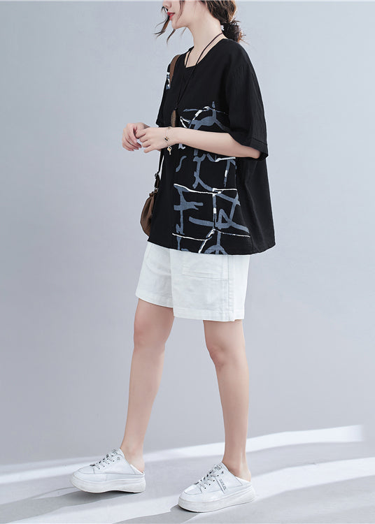 Black Oversized Patchwork Print Cotton Tank Summer