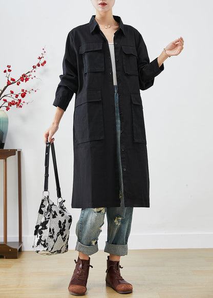 Black Oversized Pockets Cotton Trench Fall