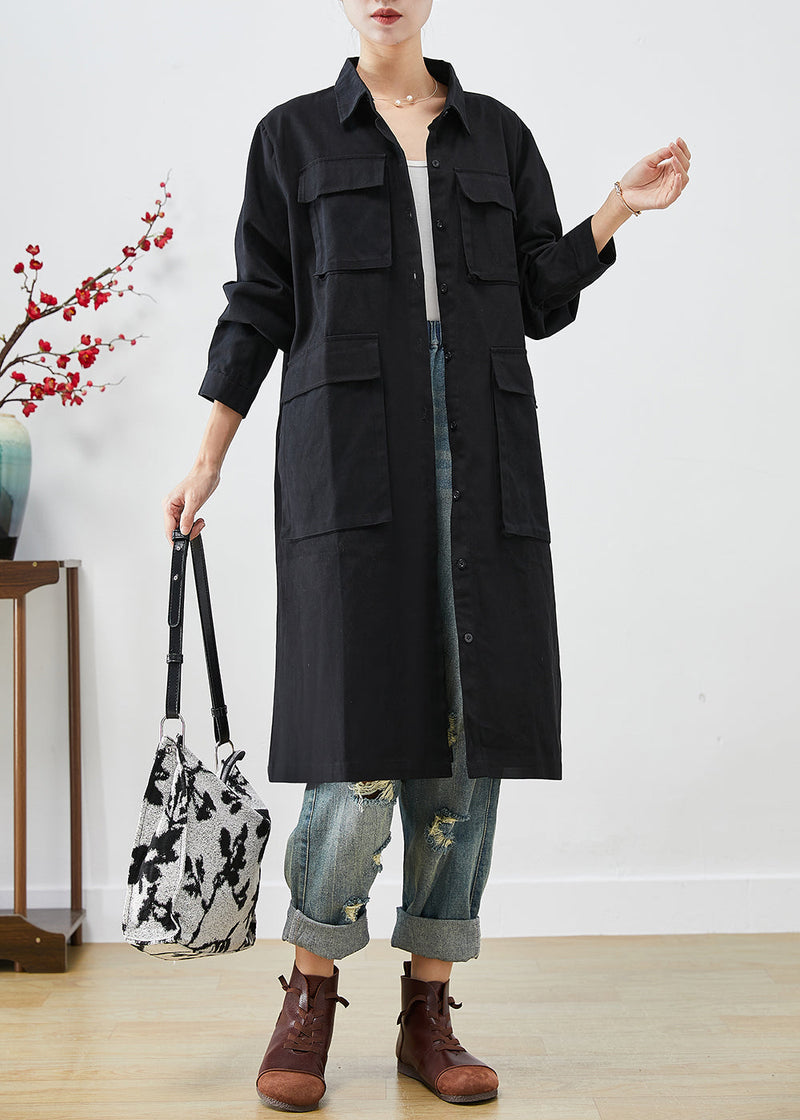 Black Oversized Pockets Cotton Trench Fall