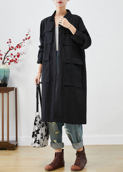 Black Oversized Pockets Cotton Trench Fall