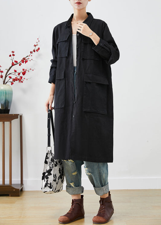 Black Oversized Pockets Cotton Trench Fall