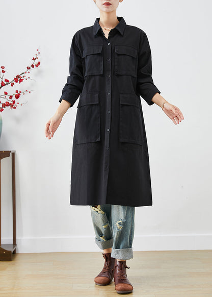 Black Oversized Pockets Cotton Trench Fall