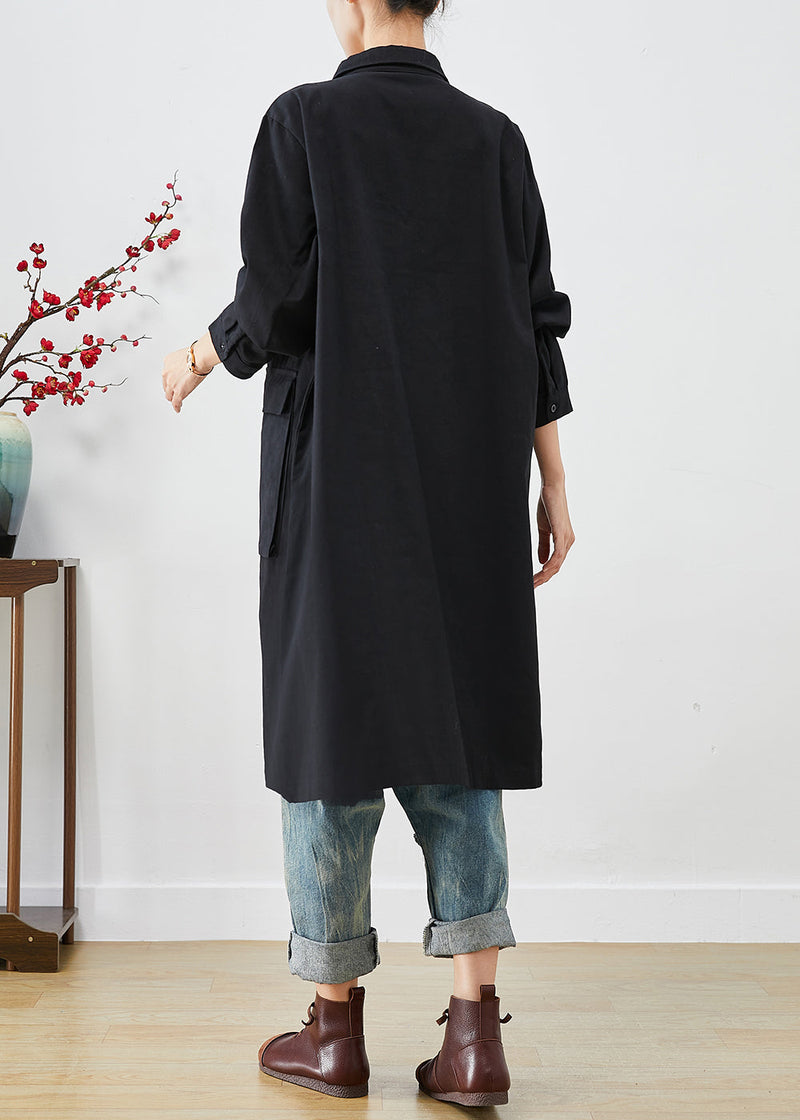 Black Oversized Pockets Cotton Trench Fall