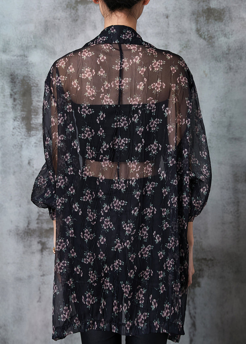 Black Oversized Print Chiffon Cardigan Summer