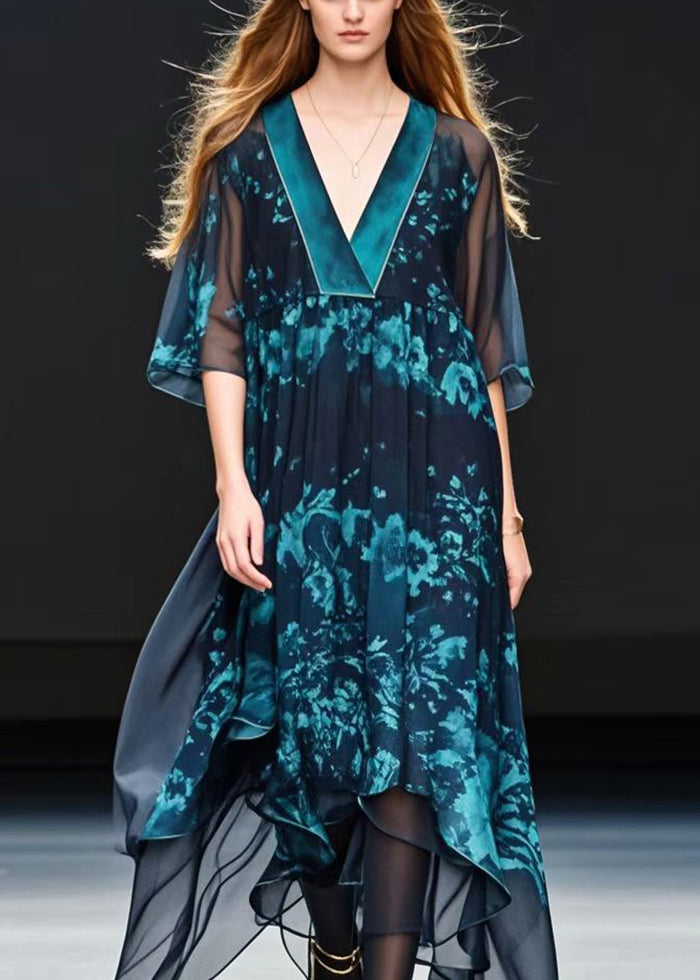 Black Oversized Print Chiffon Robe Dresses Summer