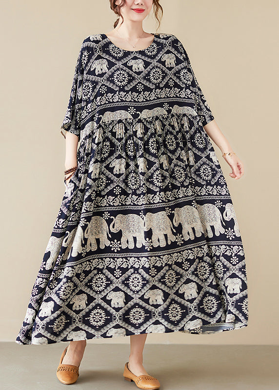 Black Oversized Print Cotton Dresses Summer