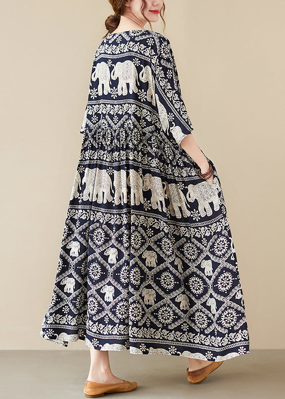 Black Oversized Print Cotton Dresses Summer